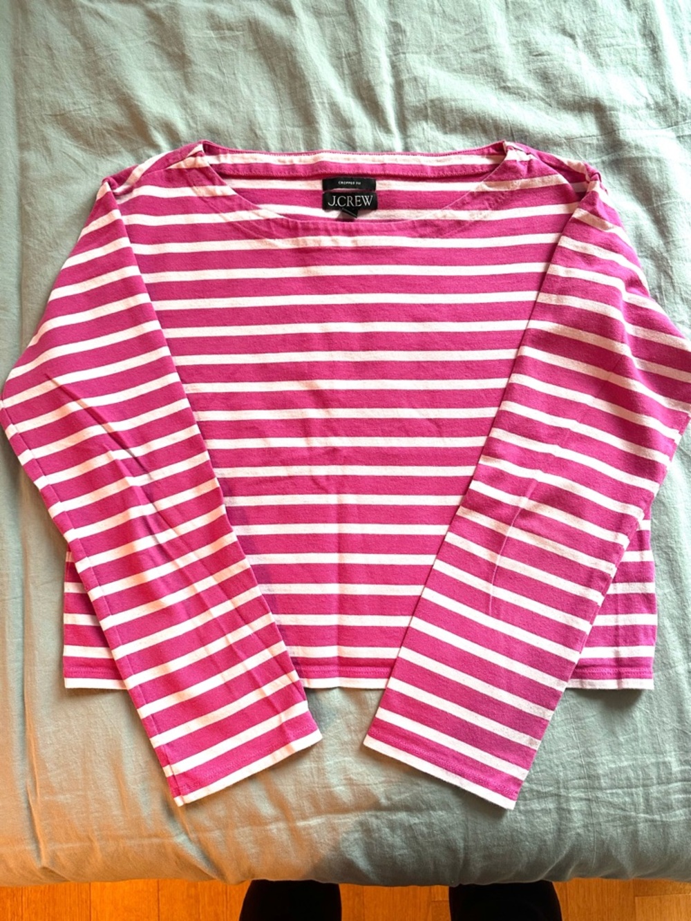 J.Crew Cropped Mariner Tee in pink stripe, Size S